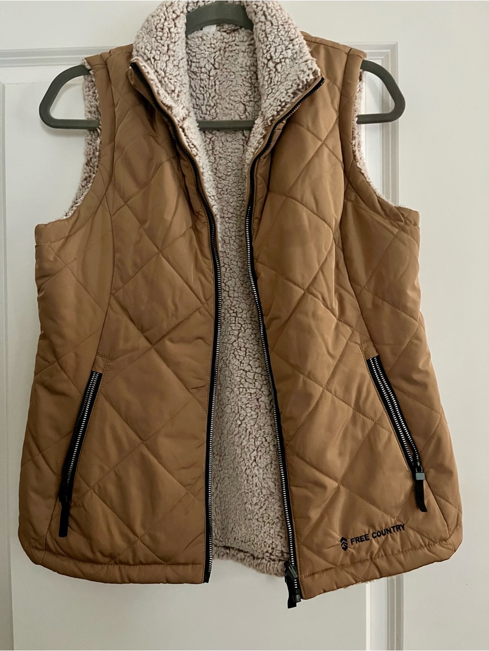 Free Country Quilted Sherpa-Lined Vest in Camel